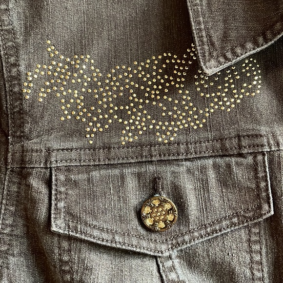 Christina stretch cropped brown denim jacket rhinestone detail size large - Picture 2 of 7